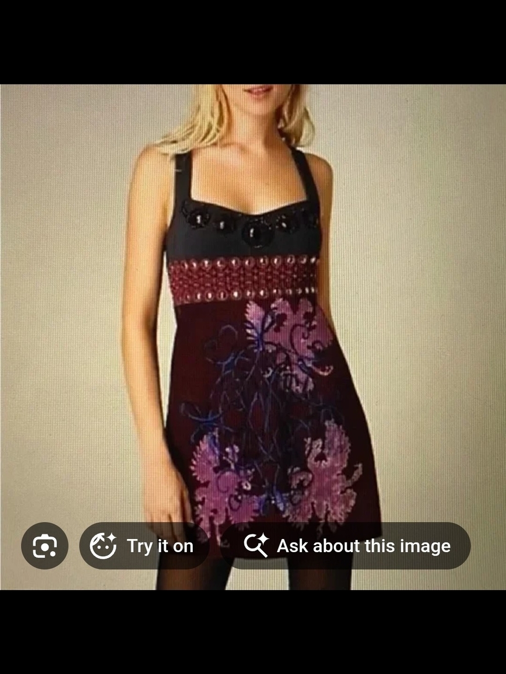 Free People Embellished Navy Top with Purple Accents